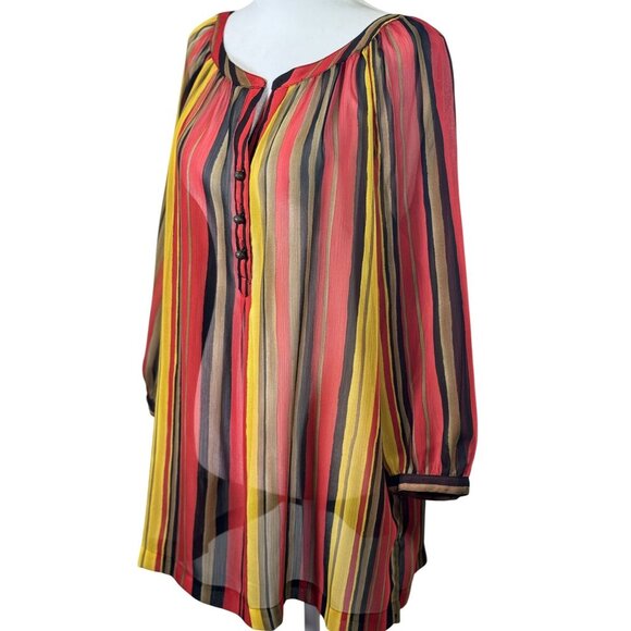 Jones New York Sport Size XL Women Sheer Multicolor Striped Blouse - Picture 1 of 11